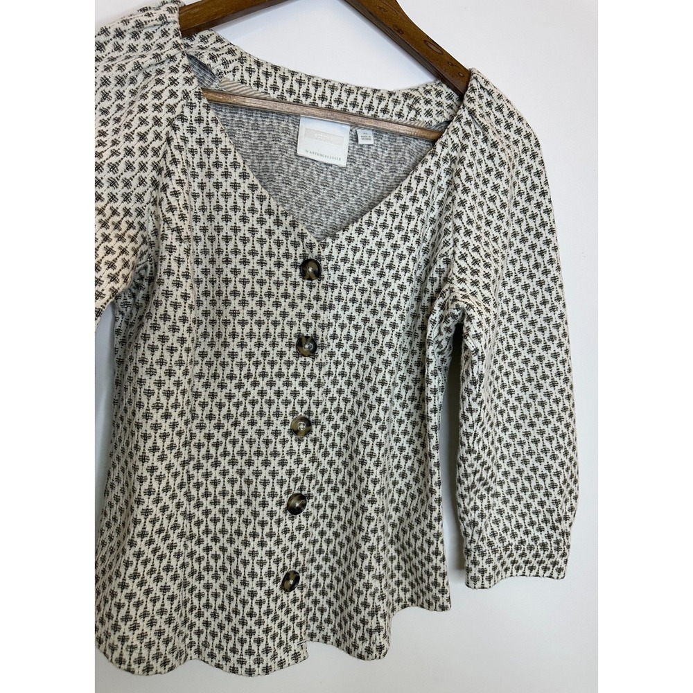 Anthropologie Ett:twa Coralie Top XS Cream Gold Metallic Button Puff Sleeve - Picture 4 of 14